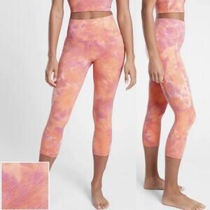 ATHLETA Pink Orange White Striped Salutation Stash Pocket II Active Capri Size M